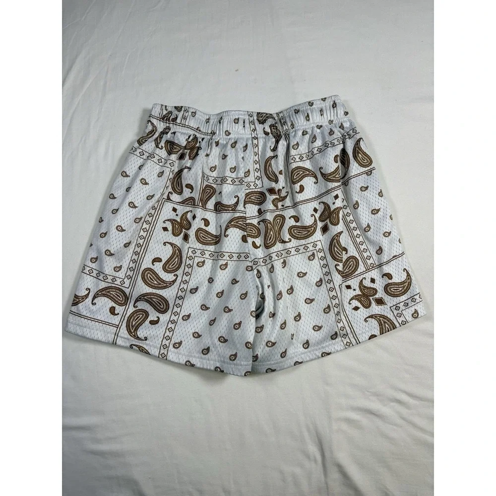 Inaka Power Mesh Shorts Mens XL White Brown Bandana Paisley Gym Workout